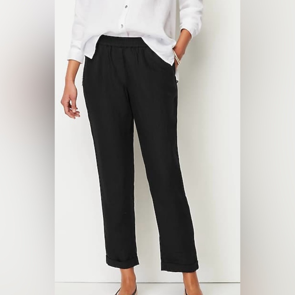 J. Jill Linen Stretch Elastic Waist Cuffed Pants Black Size Medium Petite